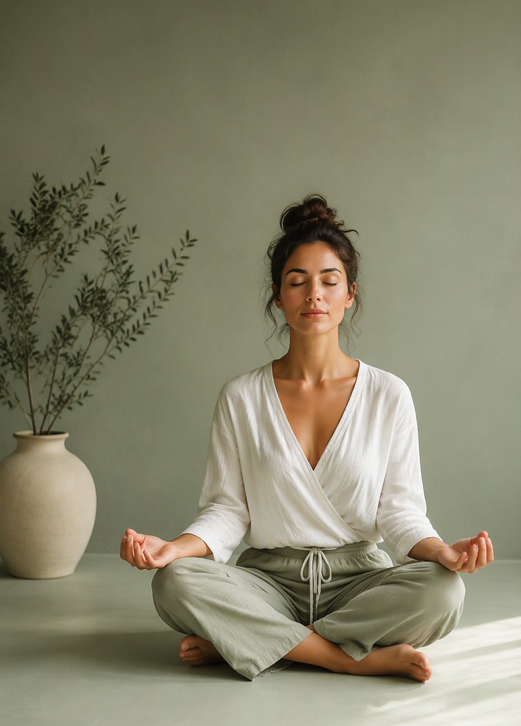 Mulher meditando em ambiente calmo