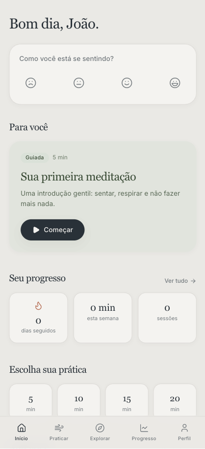 Tela inicial do Meditei