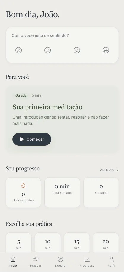 Tela inicial do Meditei